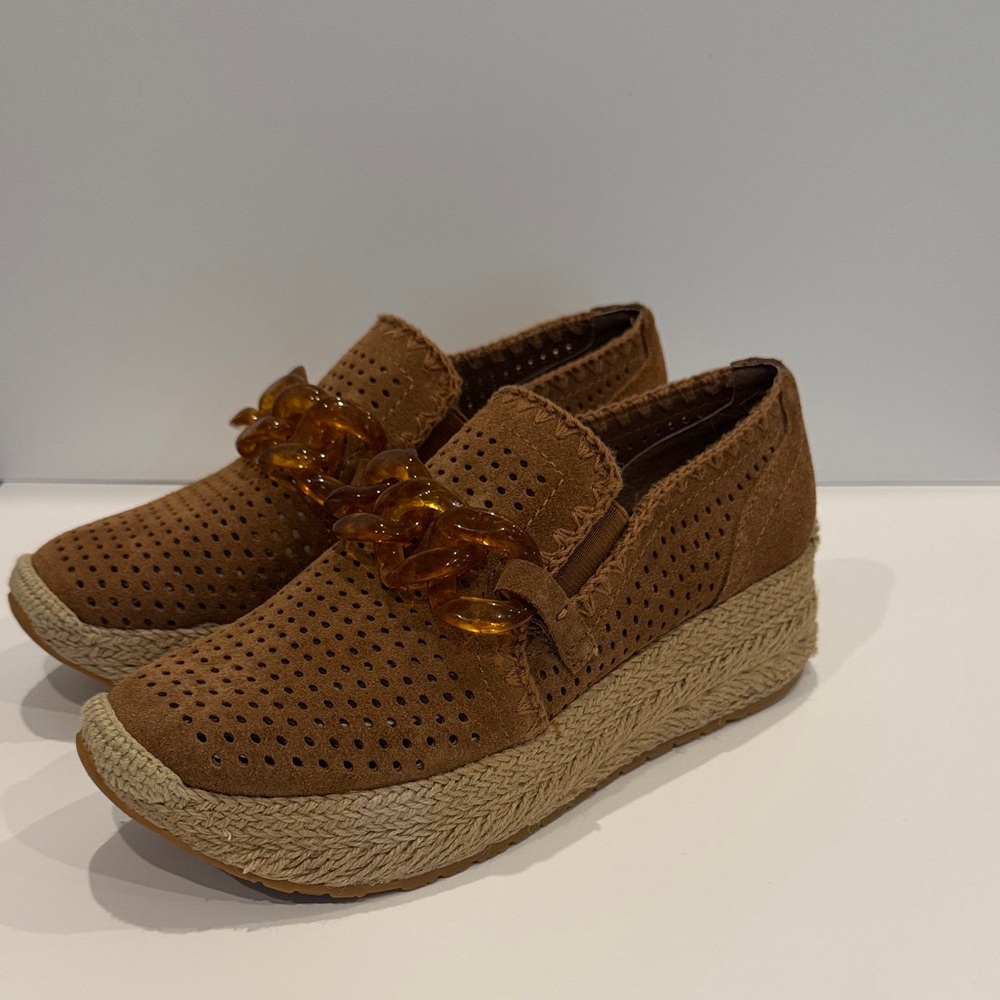Dolce Vita Tan Wedge Loafers with Chain Accent